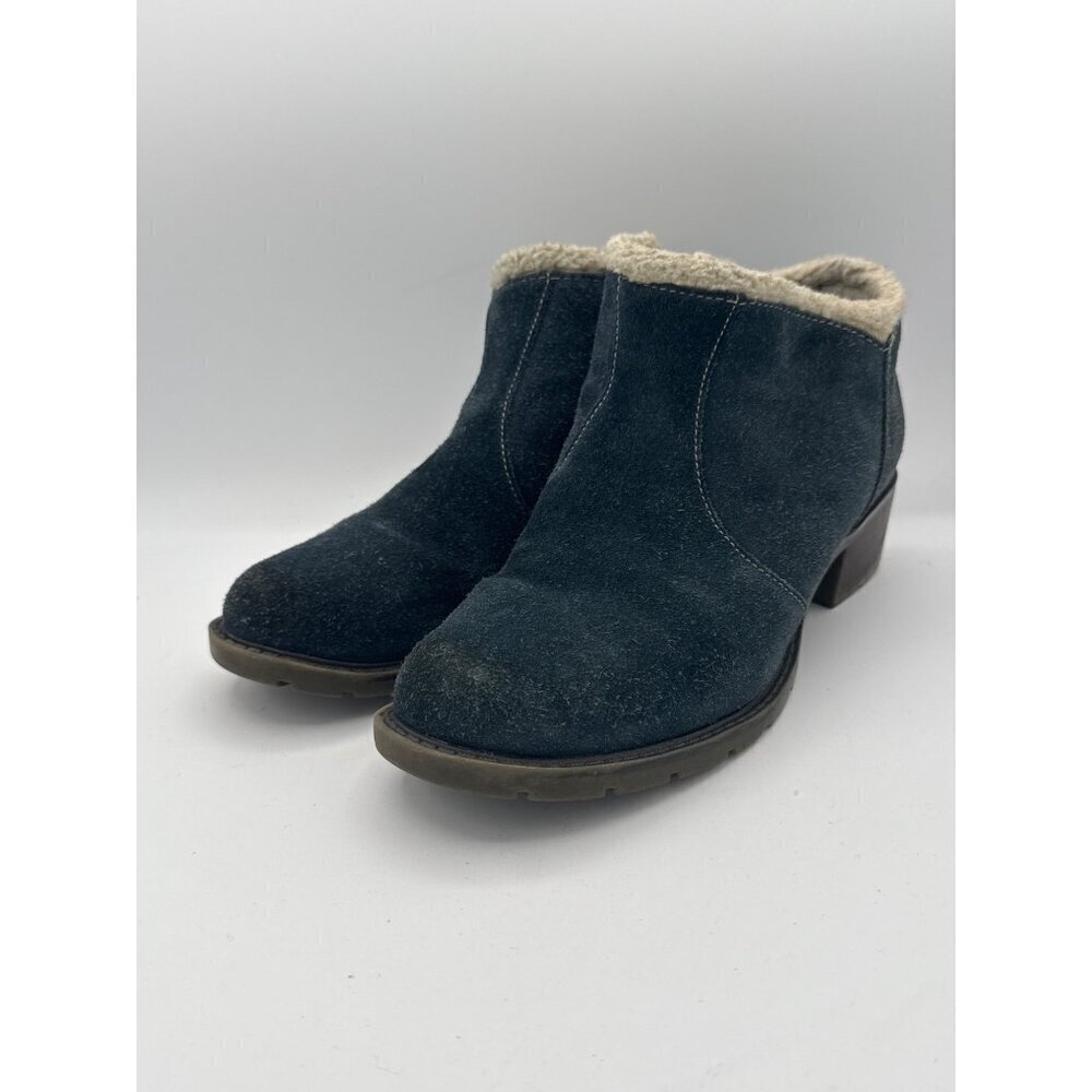 Sporto Womens Leather & Suede Ankle Boots With Faux Fur Lining 7.5W Blue